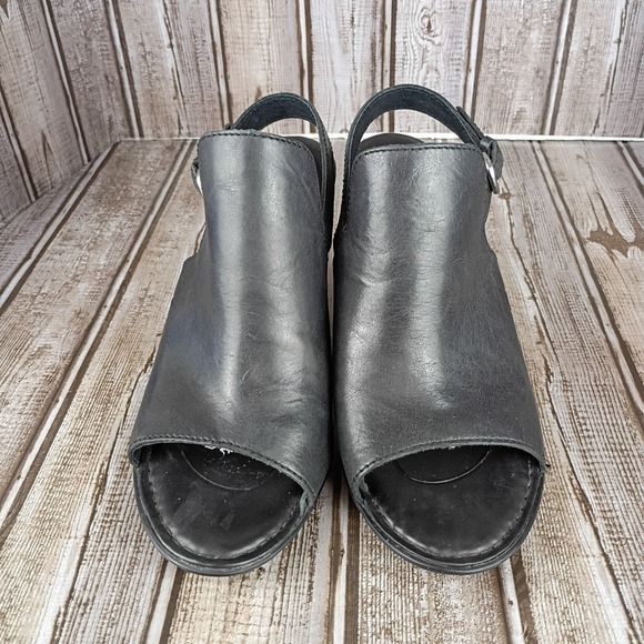 Born Black Leather Wedge Slingback Peep Toe Sandals Womens 8M D93104 - Picture 3 of 8